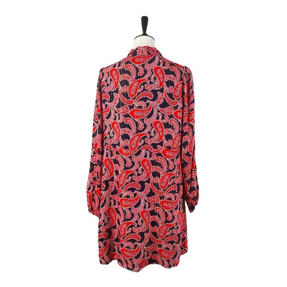 Boden New Dress Shift Tie Neck Long Sleeves Red Blue Paisley Women’s Size 10 - Picture 6 of 15